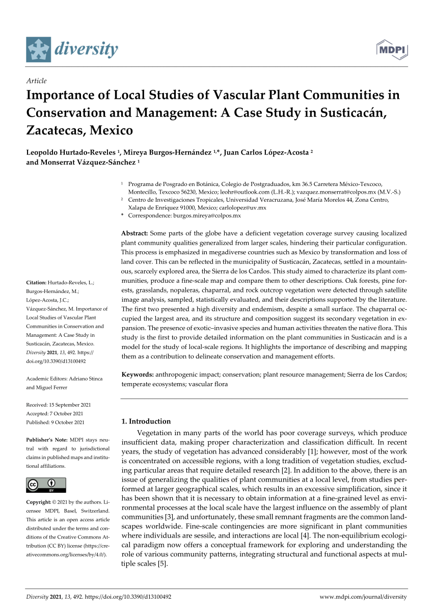 PDF) Importance of Local Studies of Vascular Plant Communities in  Conservation and Management: A Case Study in Susticacán, Zacatecas, Mexico