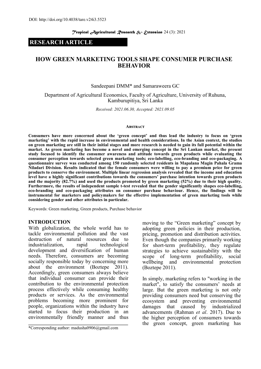 research paper on consumer perception towards green marketing