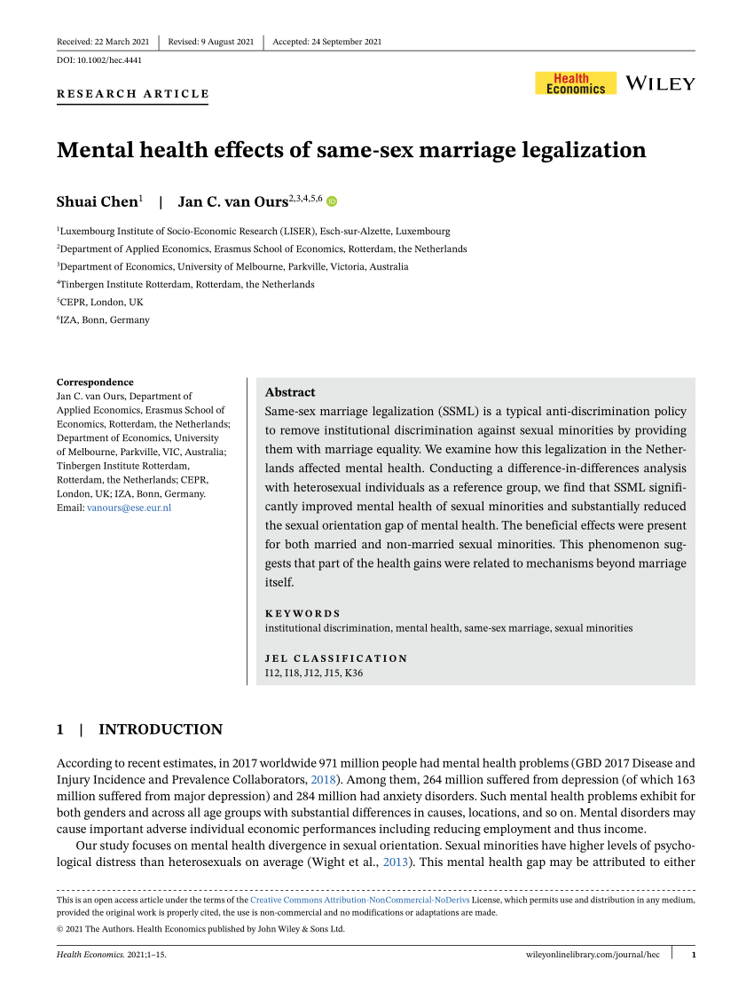 PDF Mental health effects of same sex marriage legalization