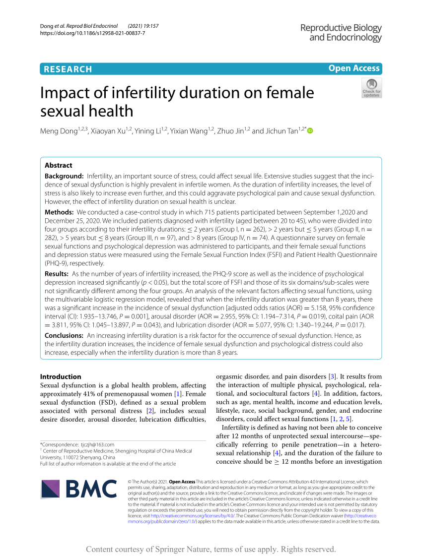 PDF Impact of infertility duration on female sexual health