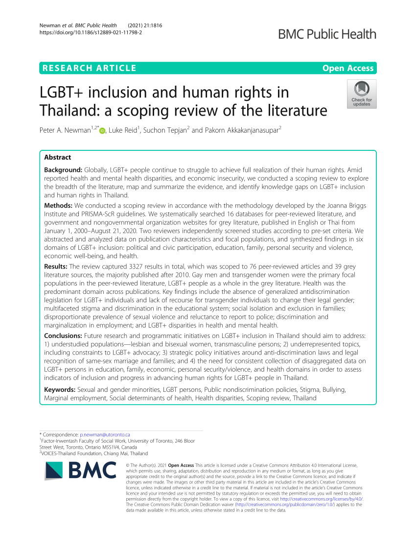 PDF) LGBT+ inclusion and human rights in Thailand: a scoping