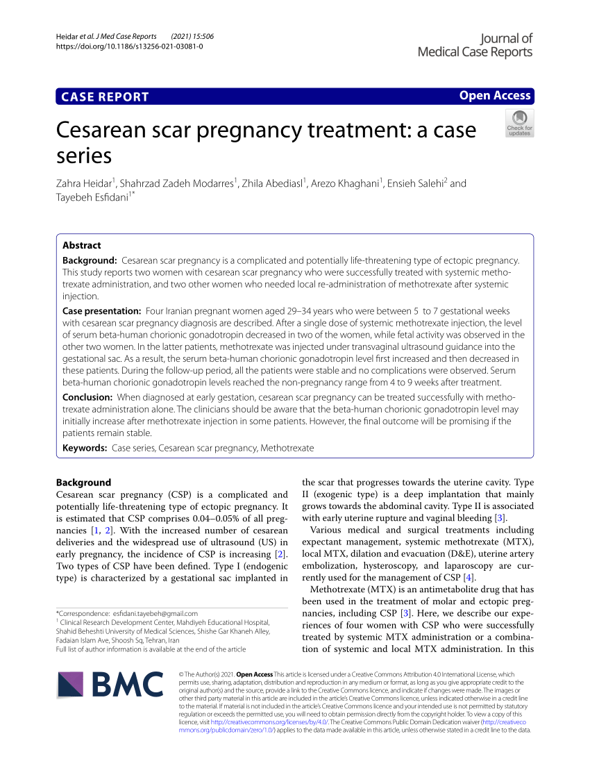 Pdf Cesarean Scar Pregnancy Treatment A Case Series 