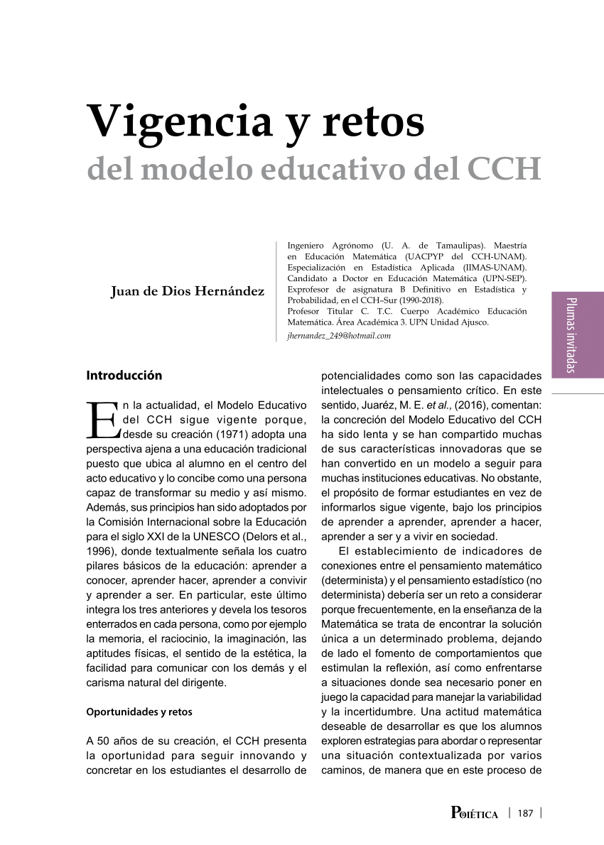 PDF) Vigencia y retos del modelo educativo del CCH
