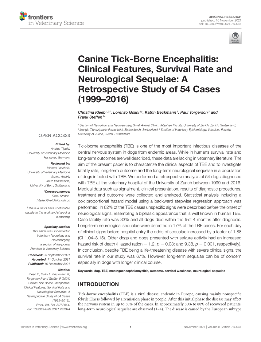 PDF) Canine tick-borne encephalitis - clinical features, and neurological sequelae: retrospective study of 54 cases - 2016)