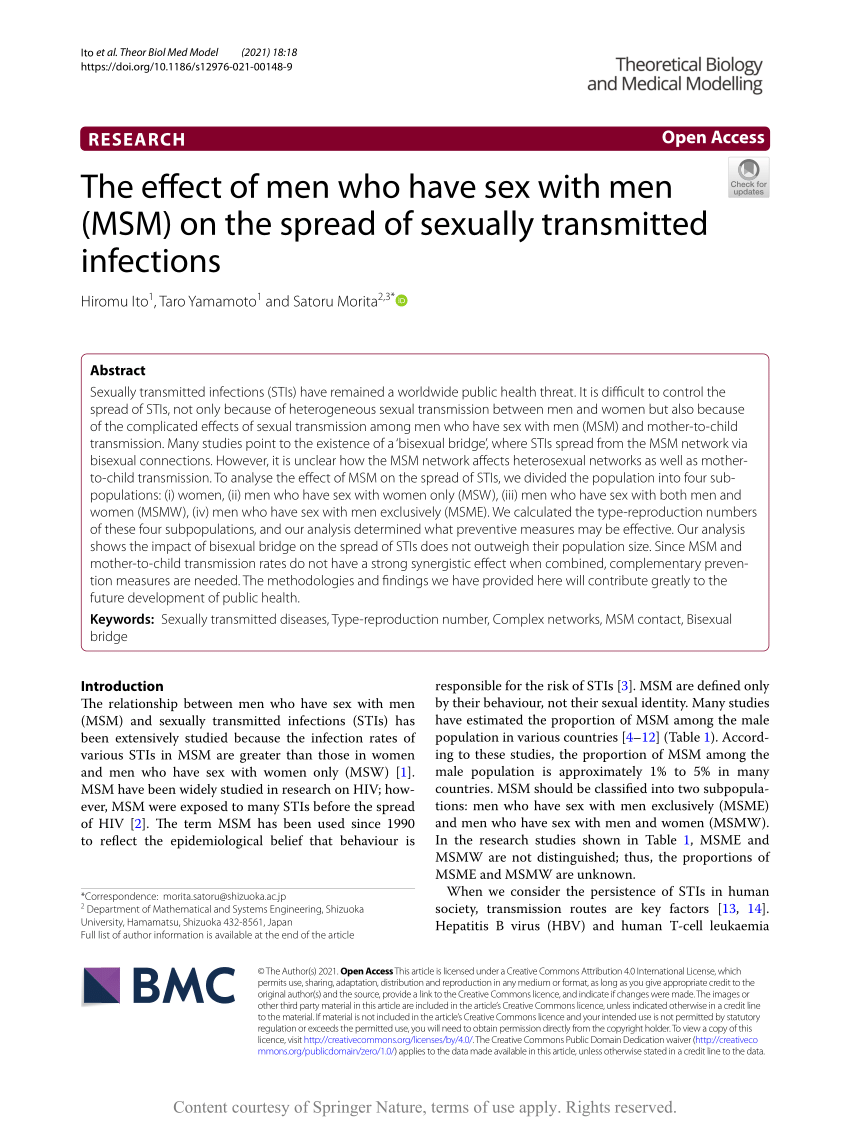 PDF) The effect of men who have sex with men (MSM) on the spread of sexually  transmitted infections