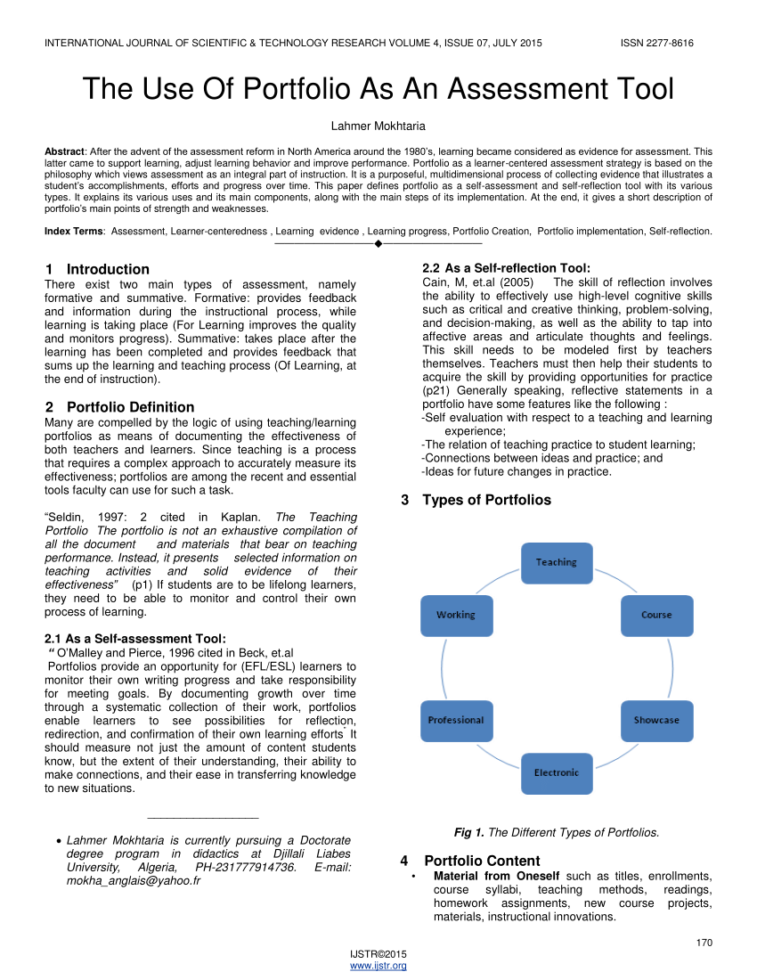 (PDF) The Use Of Portfolio As An Assessment Tool