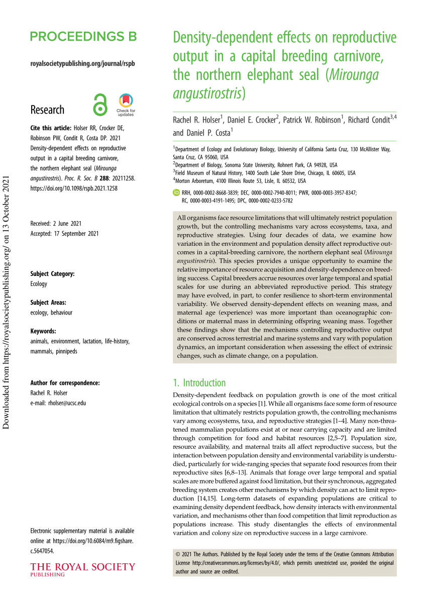 (PDF) Density-dependent effects on reproductive output in a capital