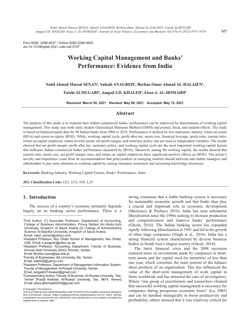 research paper on working capital management in india