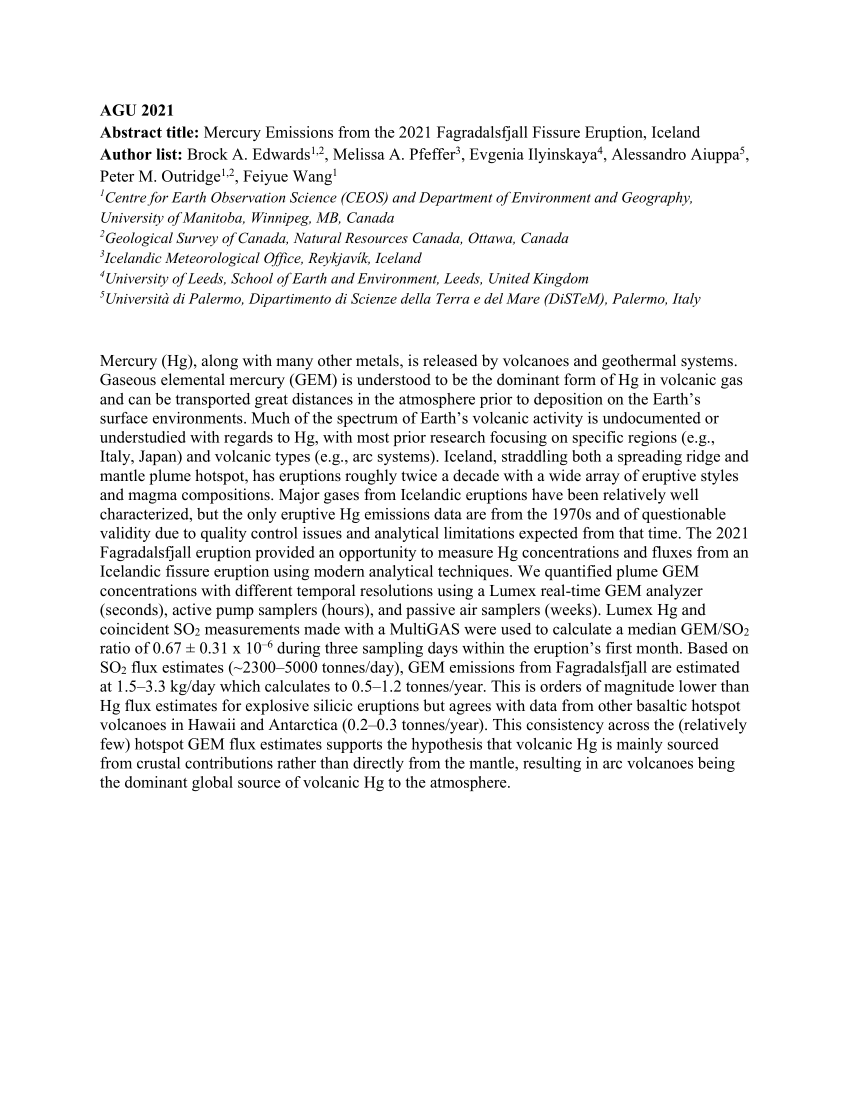 (PDF) Mercury Emissions from the 2021 Fagradalsfjall Fissure Eruption