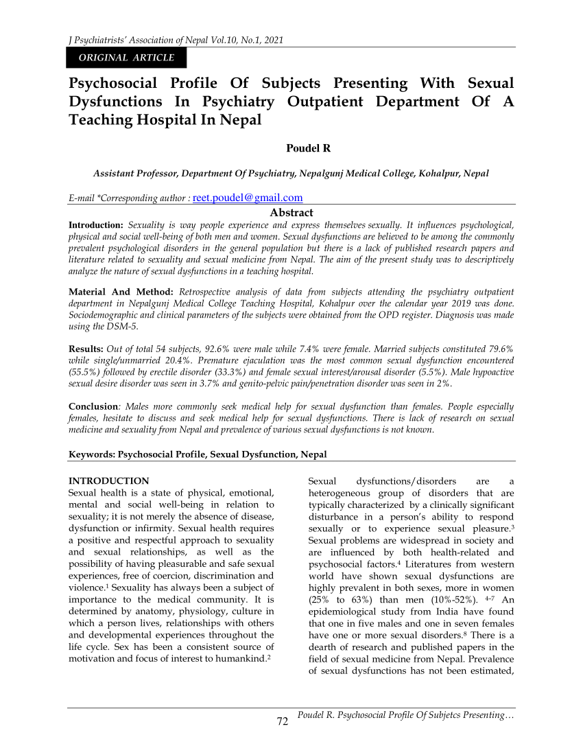 PDF Psychosocial Profile Of Subjects Presenting With Sexual