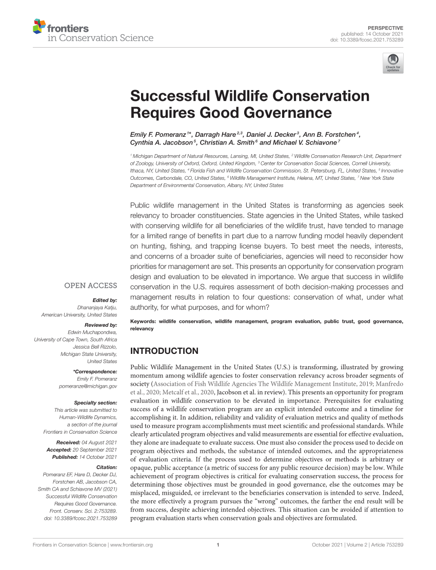 PDF) Successful Wildlife Conservation Requires Good Governance