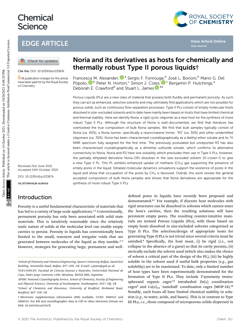 Pdf Noria And Its Derivatives As Hosts For Chemically And Thermally