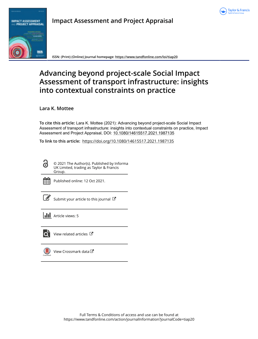 Pdf Advancing Beyond Project Scale Social Impact Assessment Of Transport Infrastructure 8789