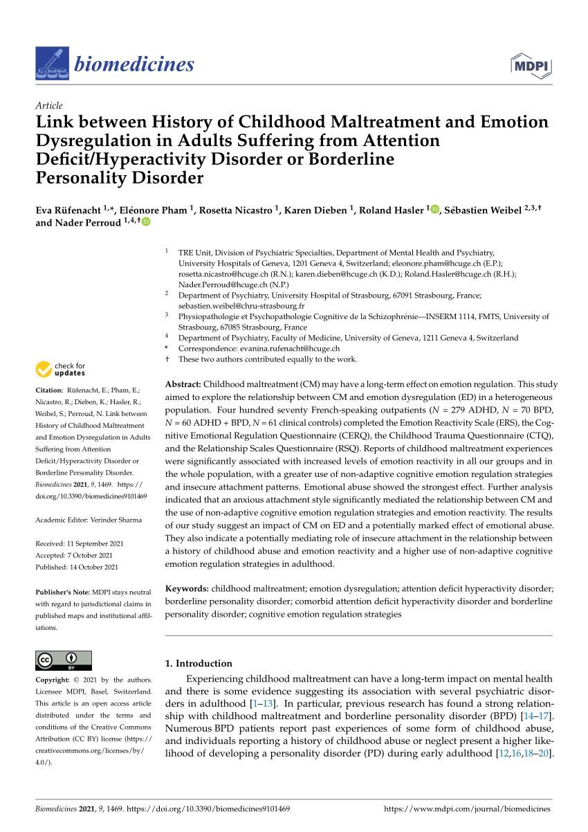 Pdf Link Between History Of Childhood Maltreatment And Emotion Dysregulation In Adults Suffering From Attention Deficit Hyperactivity Disorder Or Borderline Personality Disorder