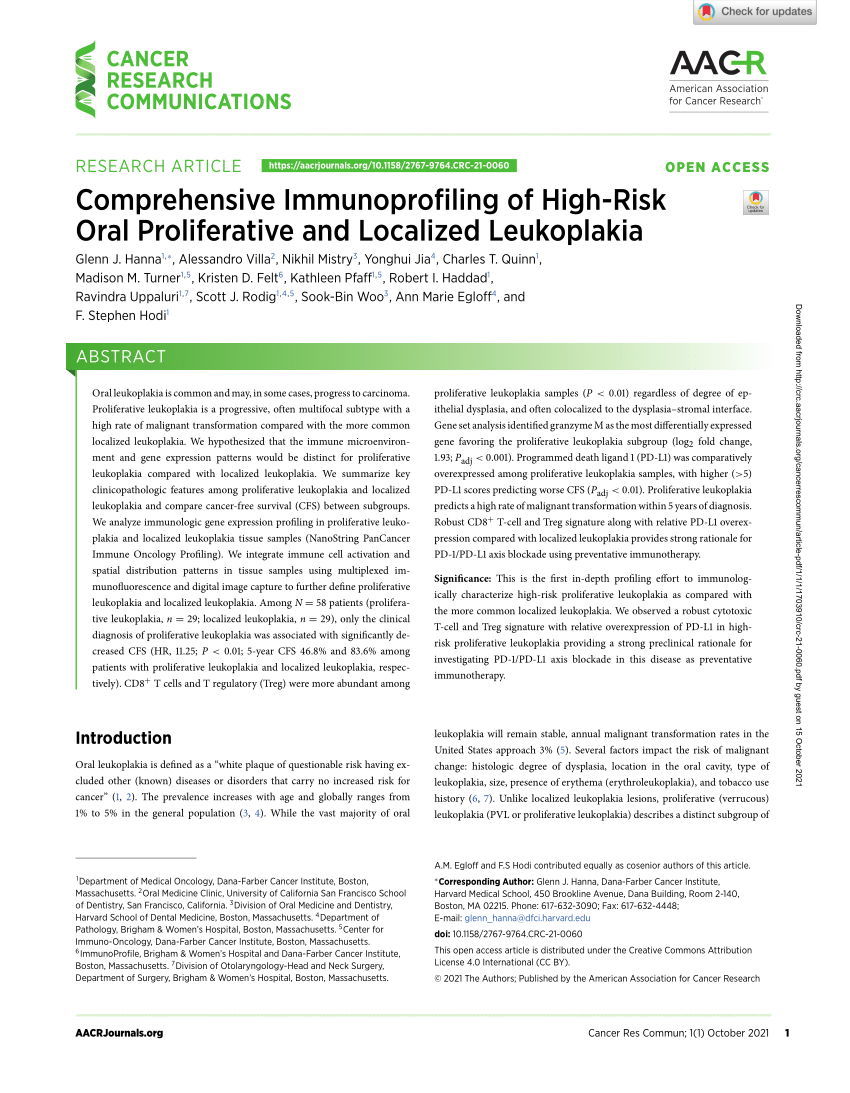 PDF) Comprehensive Immunoprofiling of High-Risk Oral Proliferative