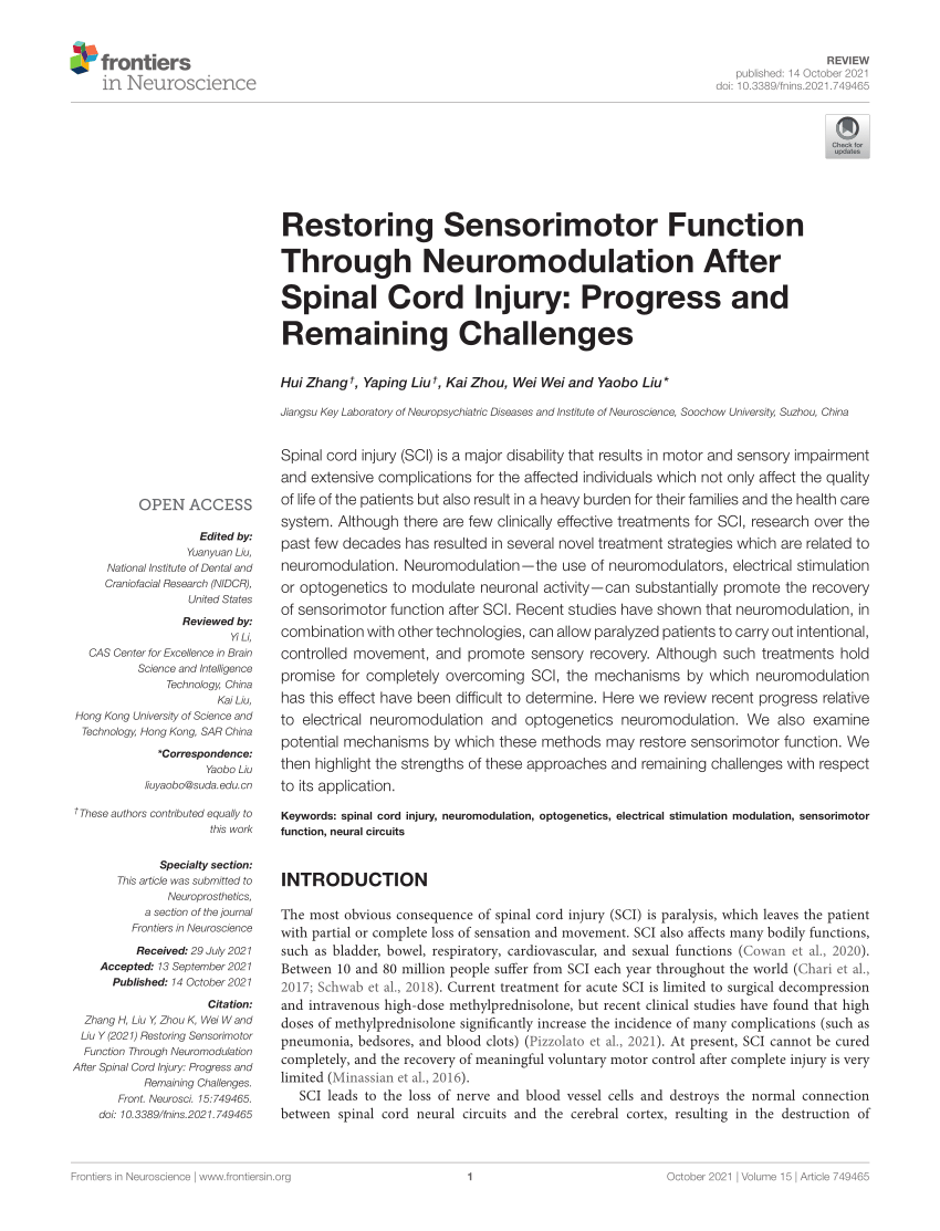 Pdf Restoring Sensorimotor Function Through Neuromodulation After
