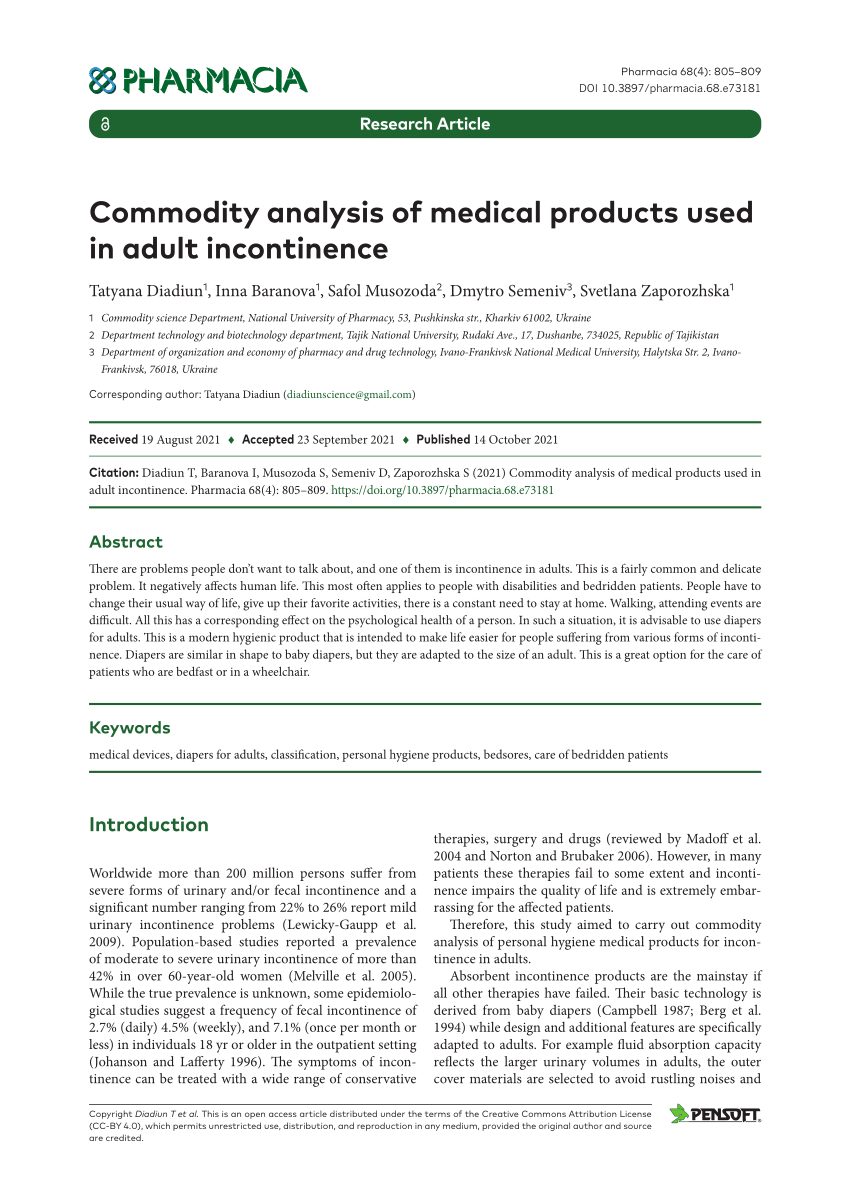 PDF) Commodity analysis of medical products used in adult incontinence