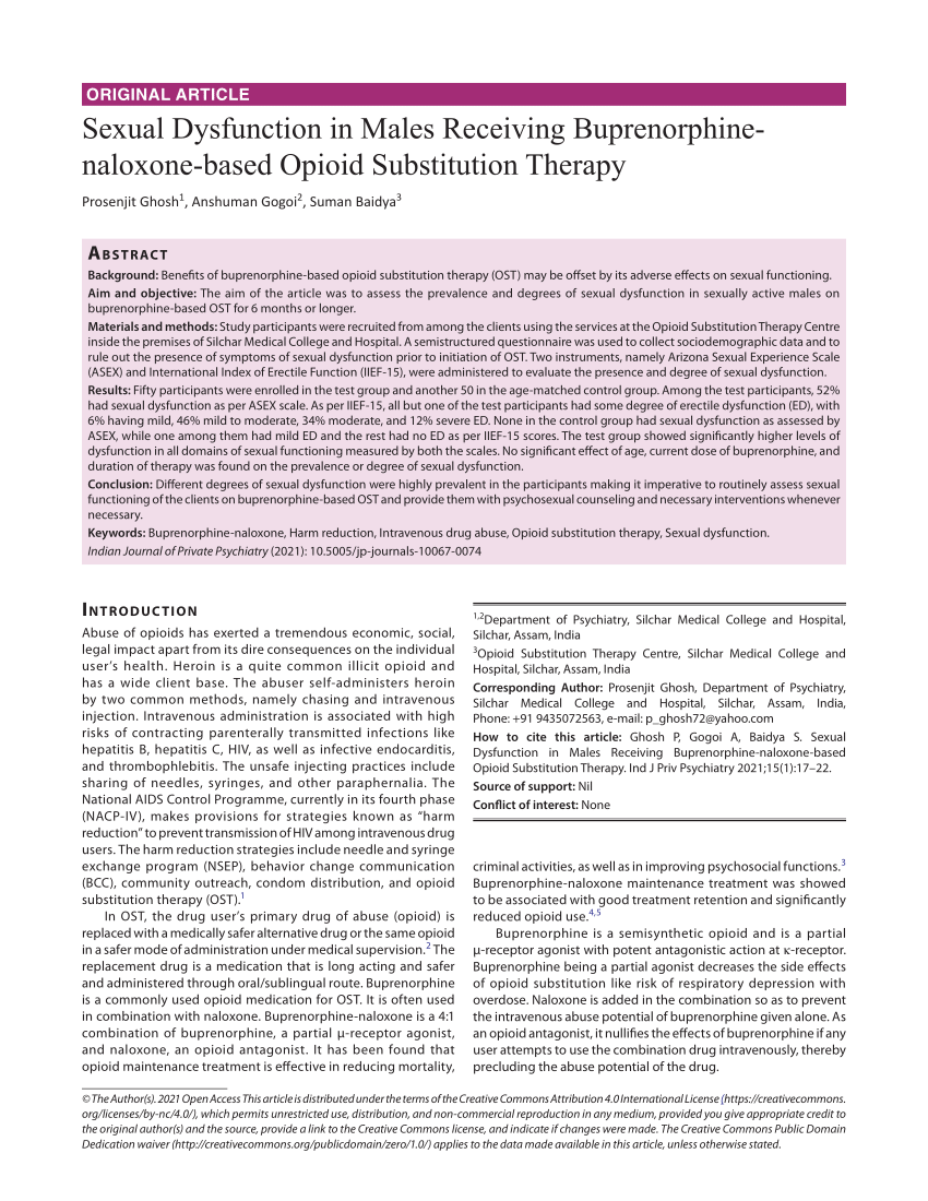 PDF Sexual Dysfunction in Males Receiving Buprenorphine naloxone