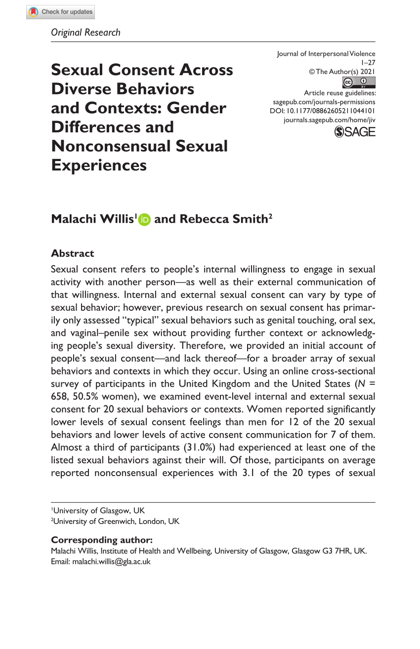 PDF) Sexual Consent Across Diverse Behaviors and Contexts: Gender  Differences and Nonconsensual Sexual Experiences