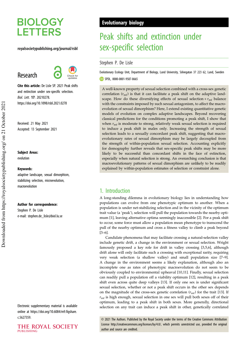 Pdf Peak Shifts And Extinction Under Sex Specific Selection