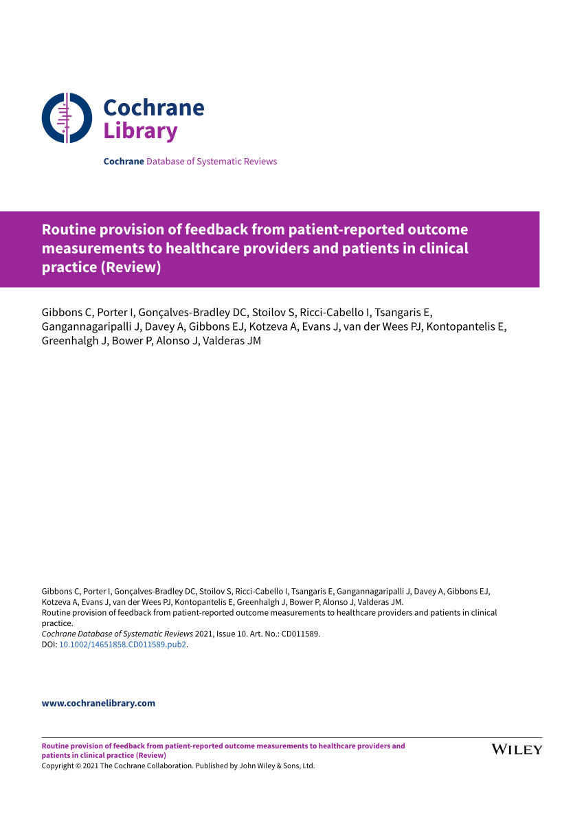 Pdf Routine Provision Of Feedback From Patient-reported Outcome Measurements To Healthcare Providers And Patients In Clinical Practice
