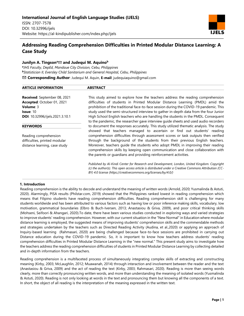 reading difficulties case study pdf