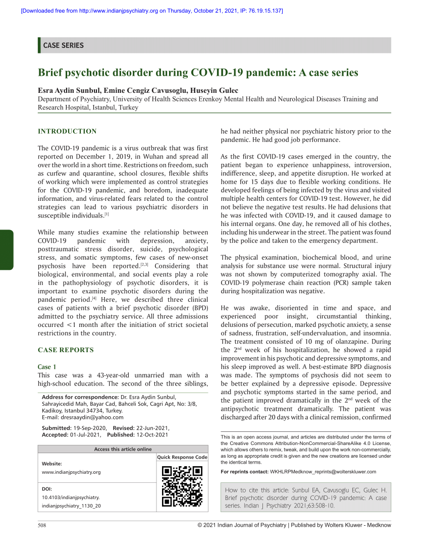 case study brief psychotic disorder