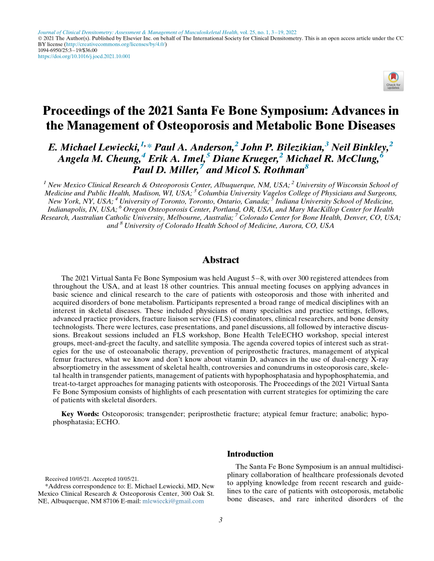 (PDF) Proceedings of the 2021 Santa Fe Bone Symposium Advances in the