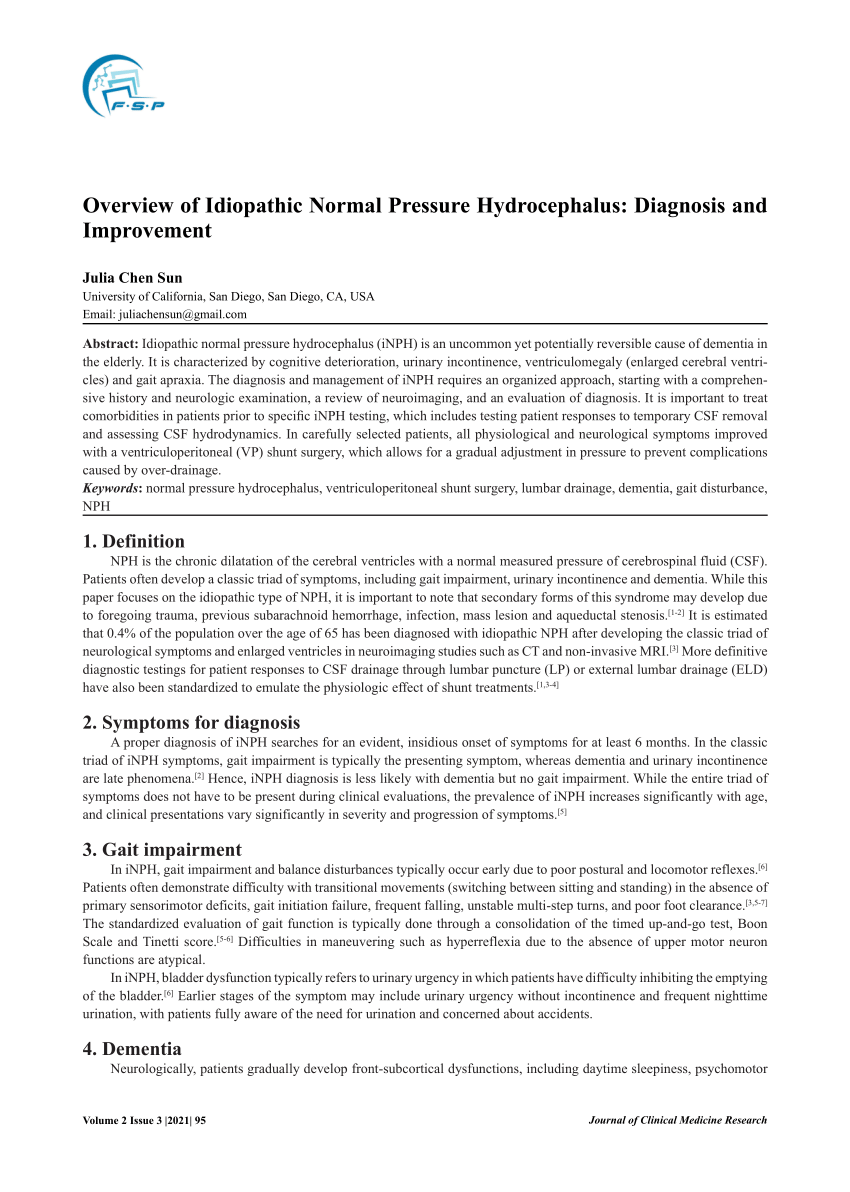 Pdf Overview Of Idiopathic Normal Pressure Hydrocephalus Diagnosis And Improvement 5045