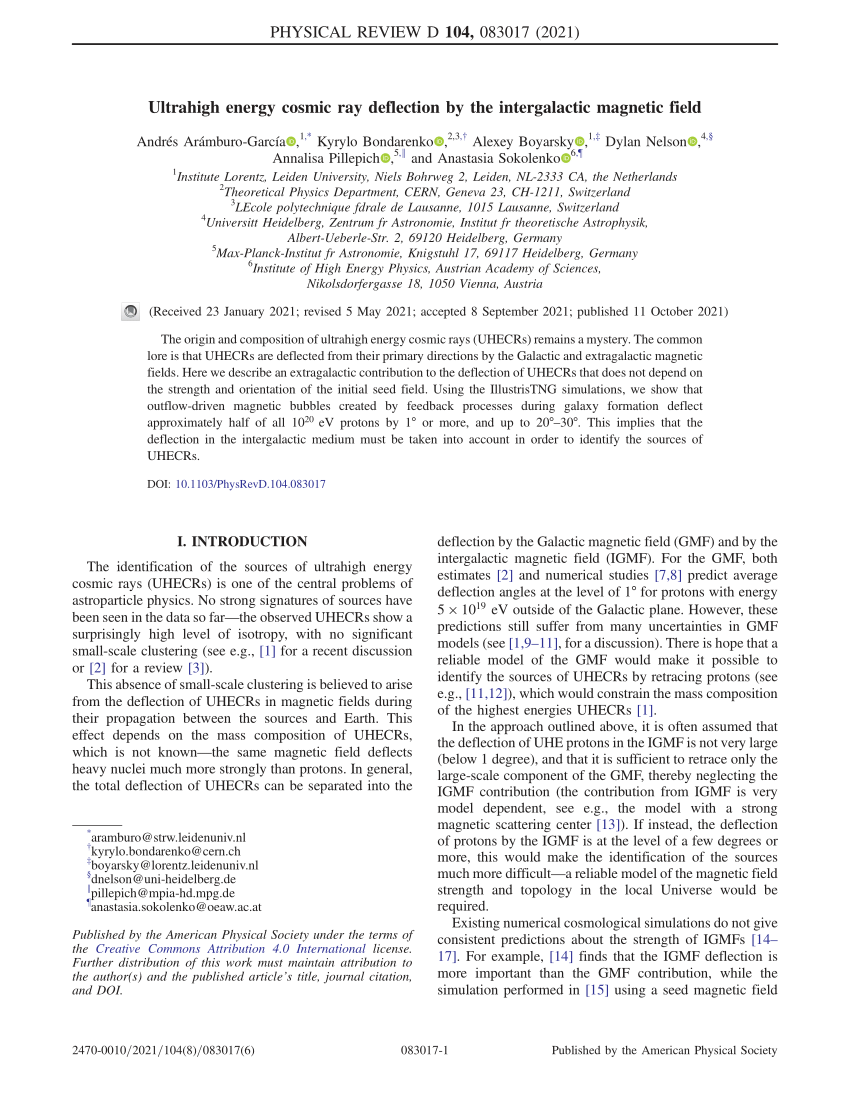 Pdf Ultrahigh Energy Cosmic Ray Deflection By The Intergalactic Magnetic Field 3609