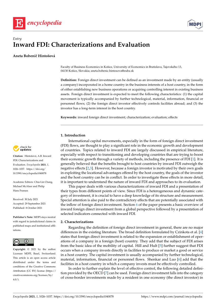 Pdf Inward Fdi Characterizations And Evaluation 