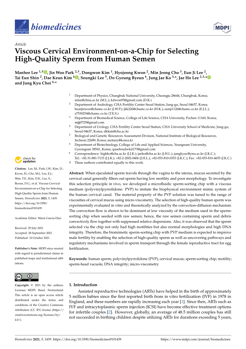 (PDF) Viscous Cervical Environment-on-a-Chip for Selecting High-Quality  Sperm from Human Semen