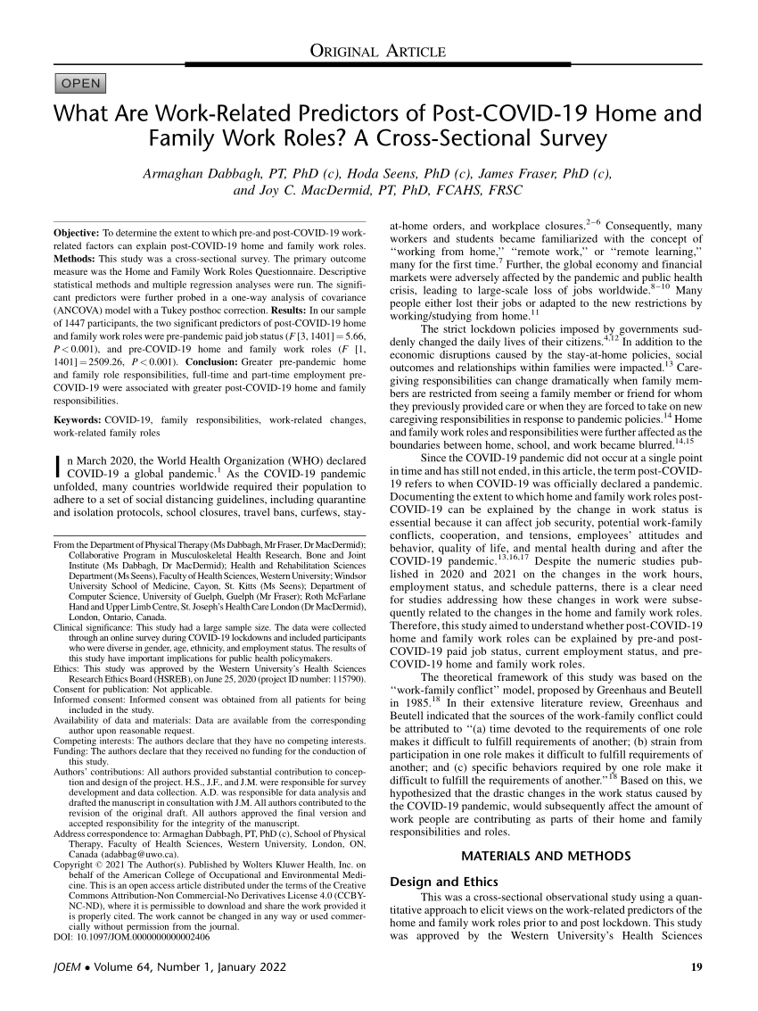 (PDF) What Are WorkRelated Predictors of PostCOVID19 Home and Family