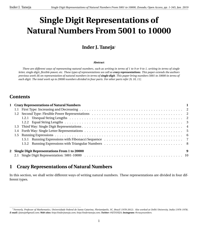 single digit representations of natural numbers