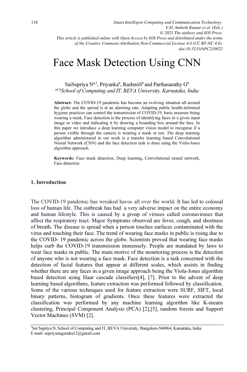 (PDF) Face Mask Detection Using CNN