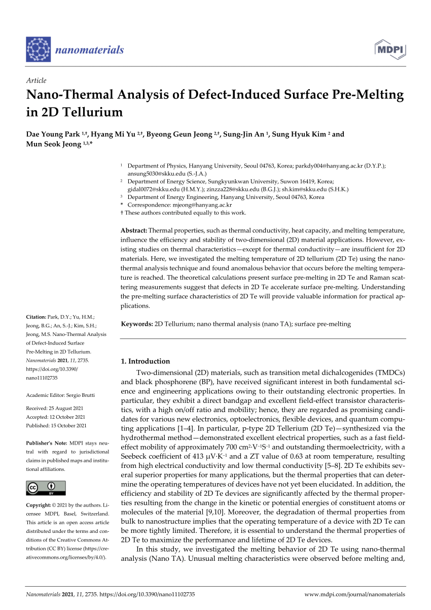 PDF Nano Thermal Analysis of Defect Induced Surface Pre Melting  