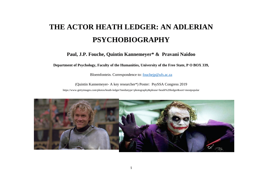 Pdf The Actor Heath Ledger An Adlerian Psychobiography