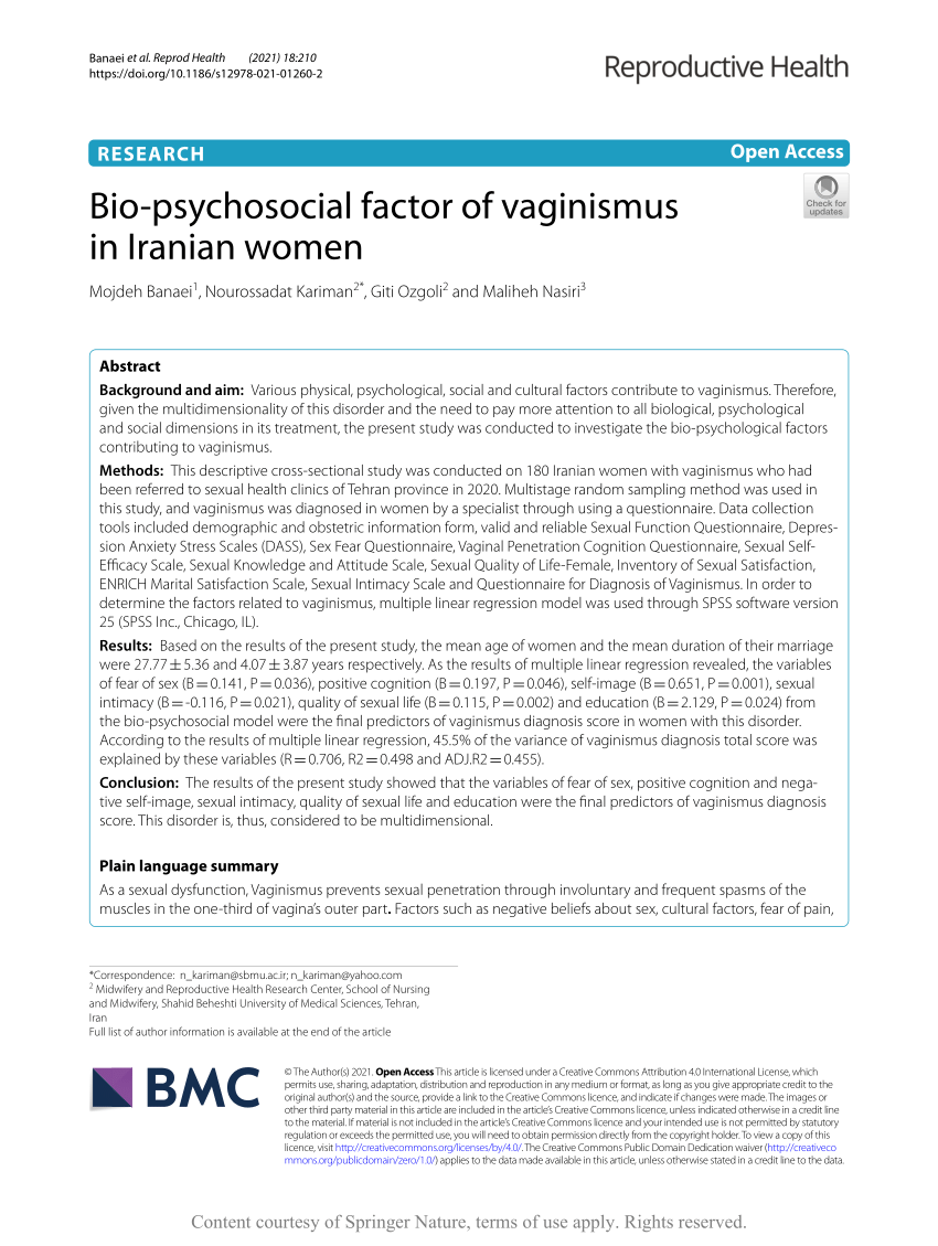 PDF) Bio-psychosocial factor of vaginismus in Iranian women