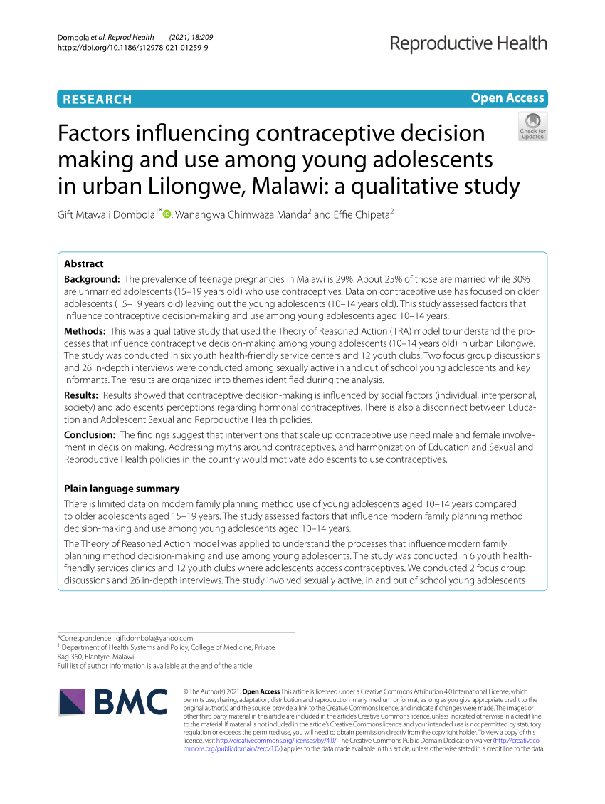 PDF Factors influencing contraceptive decision making and use