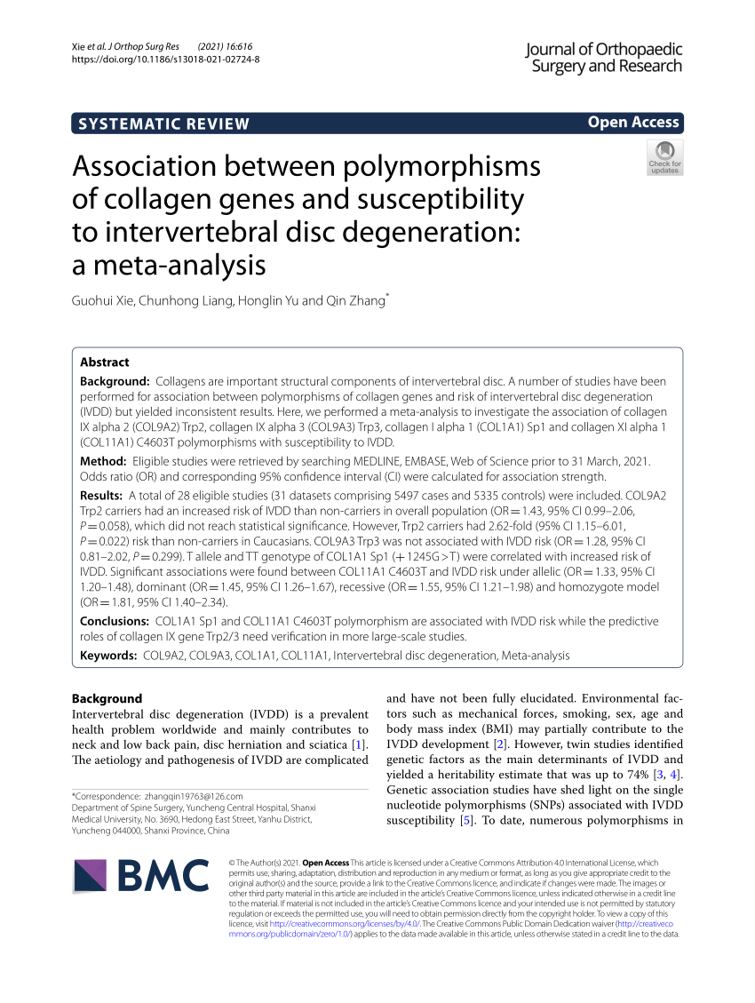 PDF) Association between polymorphisms of collagen genes and 