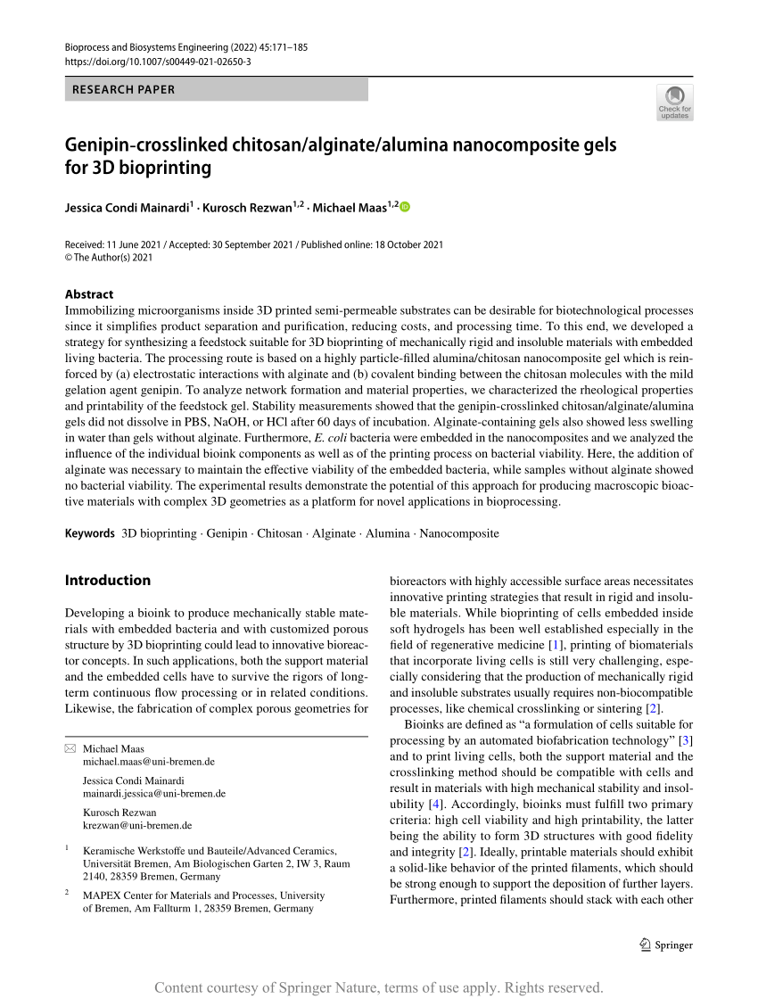 (PDF) Genipin-crosslinked chitosan/alginate/alumina nanocomposite gels ...