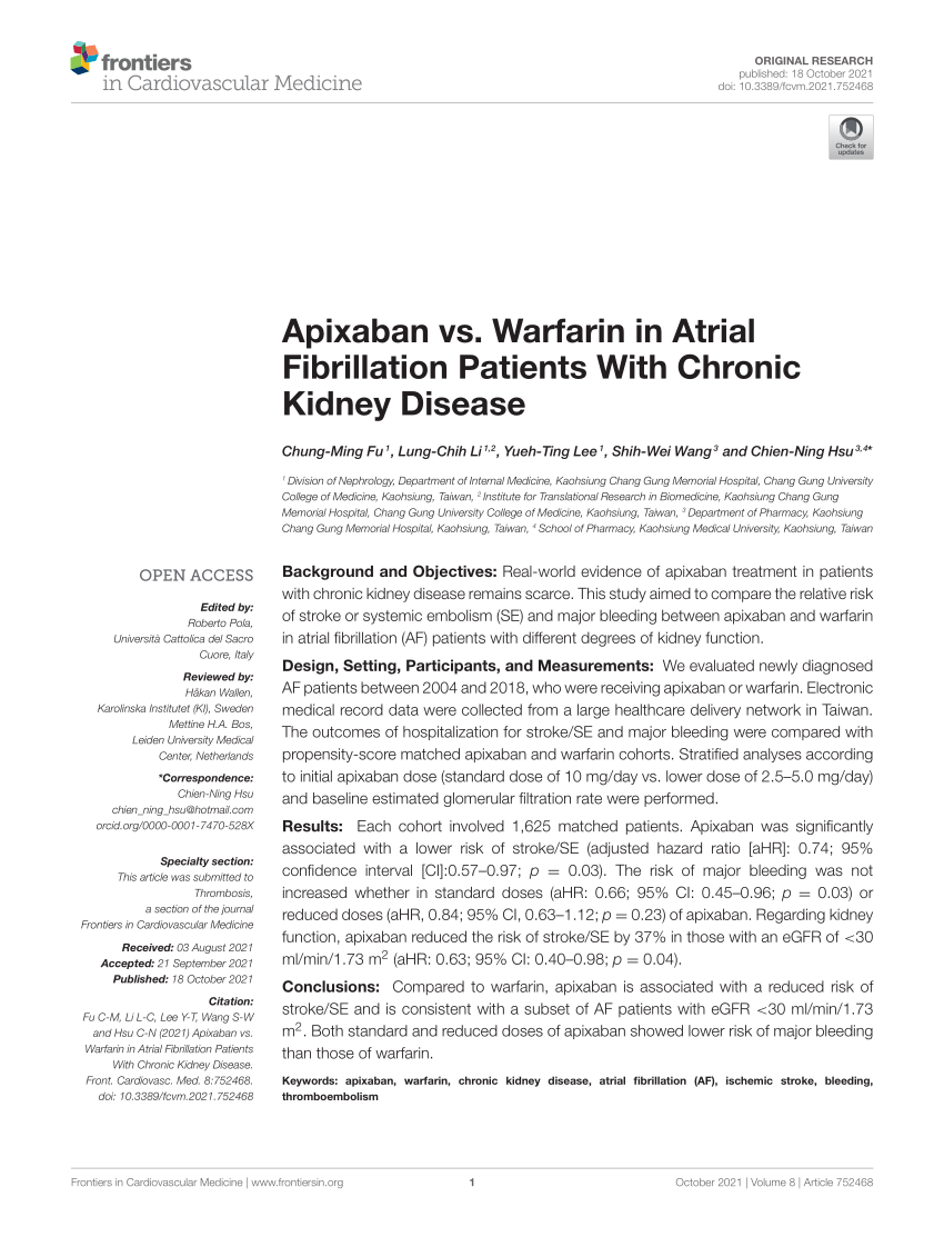 Pdf Apixaban Vs Warfarin In Atrial Fibrillation Patients With