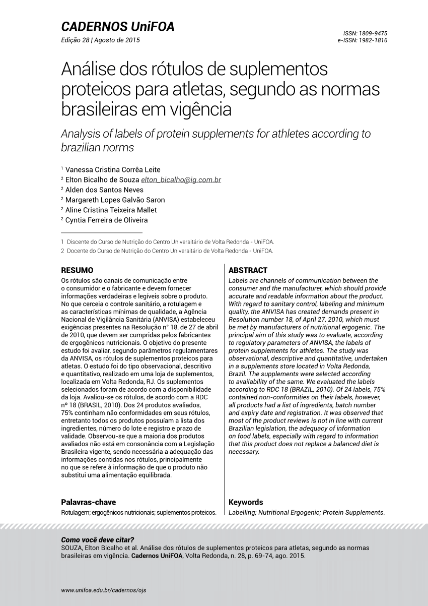 PDF) AVALIAÇÃO DA ROTULAGEM DE SUPLEMENTOS ENERGÉTICOS EM BRASÍLIA