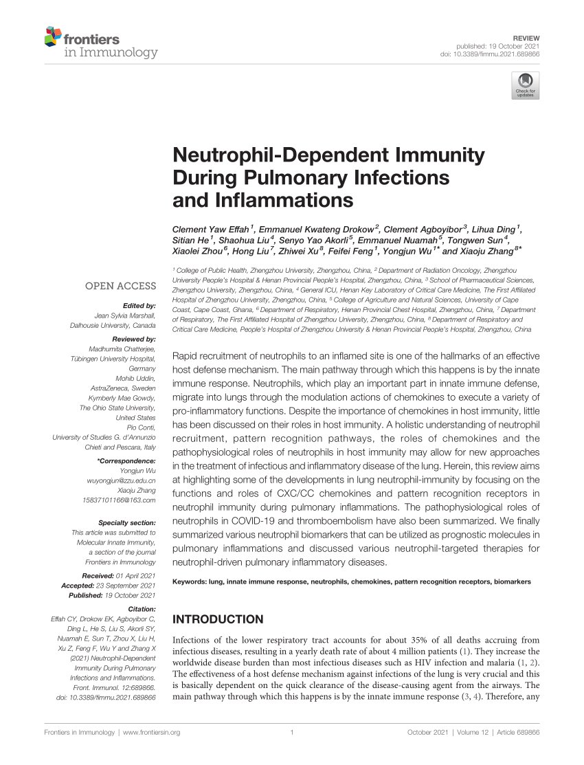 PDF) Neutrophil-Dependent Immunity During Pulmonary Infections and 