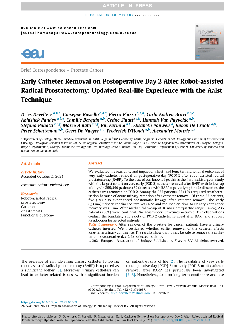 (PDF) Brief Correspondence Prostate Cancer Early Catheter Removal on