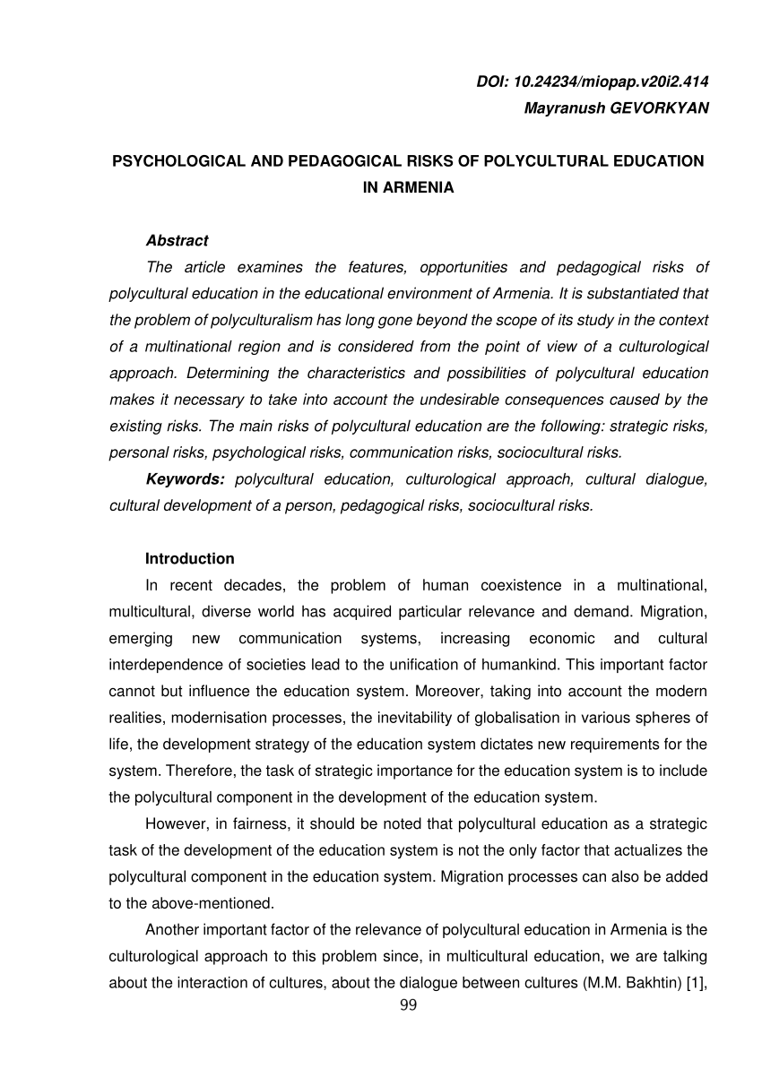 (PDF) PSYCHOLOGICAL AND PEDAGOGICAL RISKS OF POLYCULTURAL EDUCATION IN ...