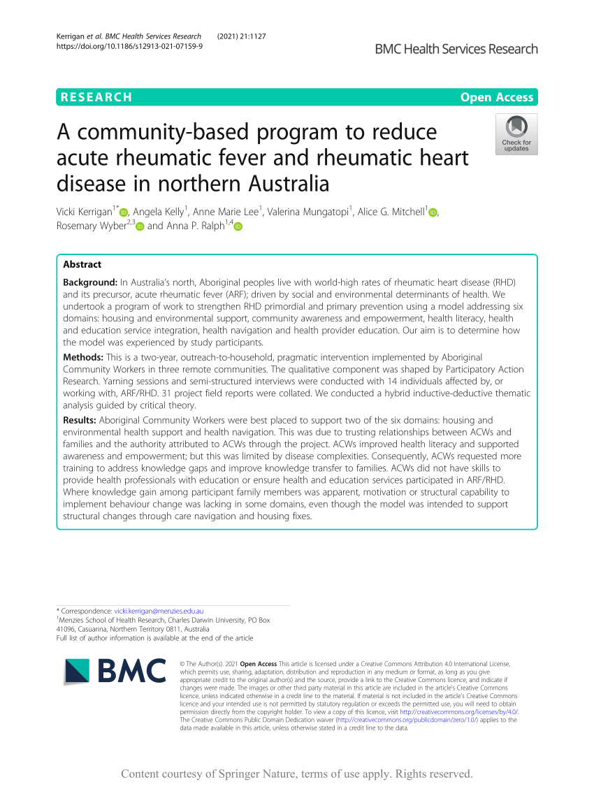 Pdf A Community Based Program To Reduce Acute Rheumatic Fever And Rheumatic Heart Disease In 3733