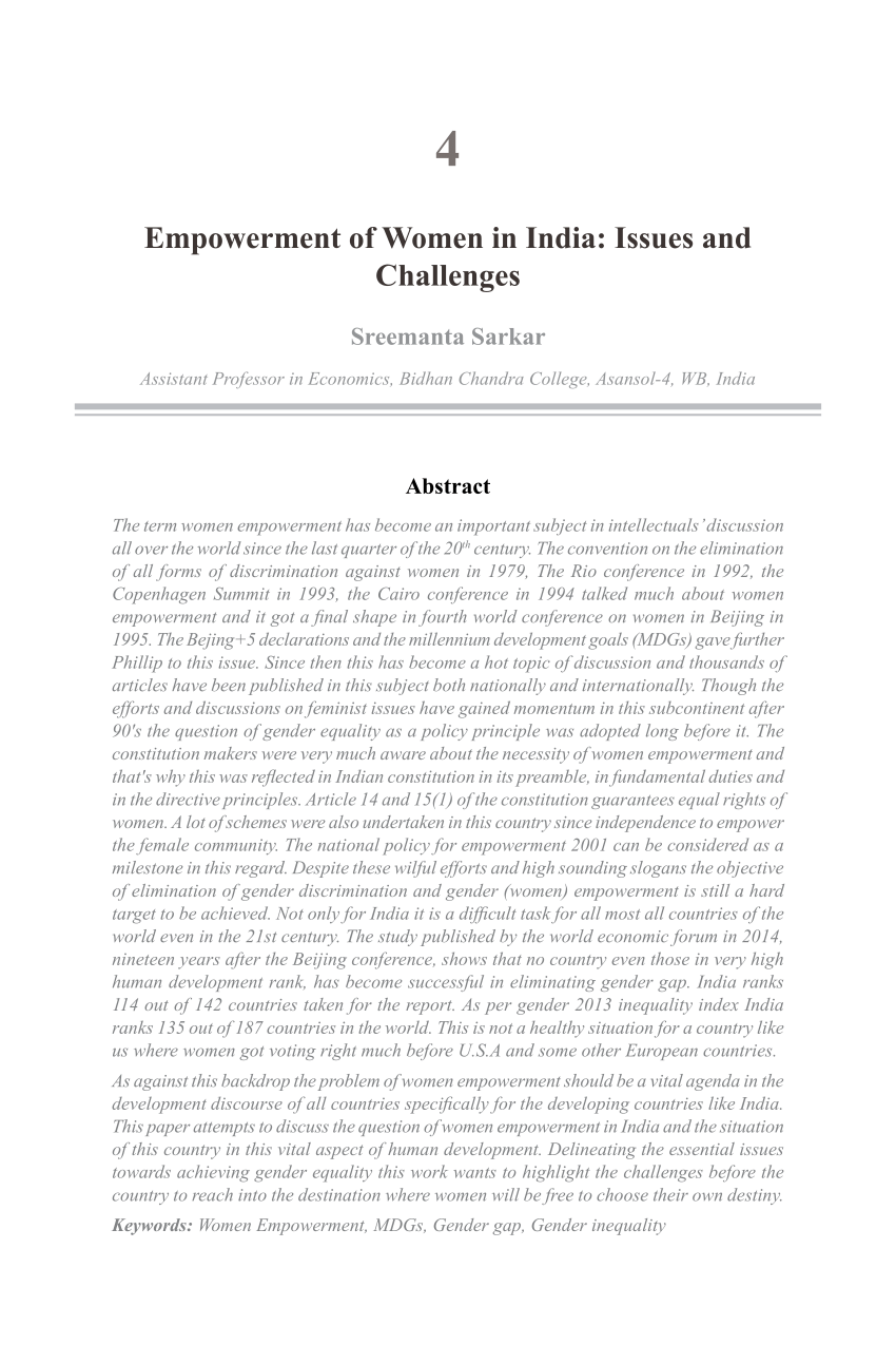 (PDF) Empowerment of Women In India Issues and Challenges