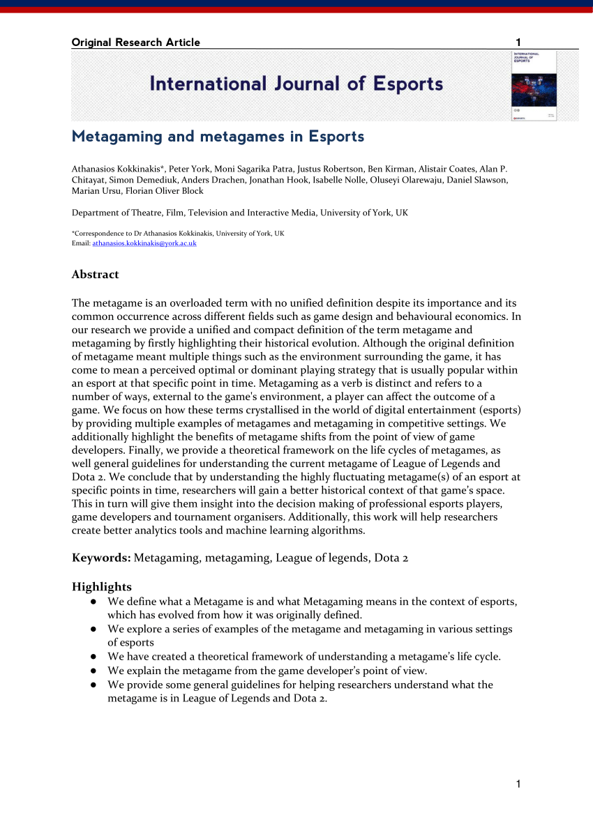 Metagaming and metagames in Esports - International Journal of Esports