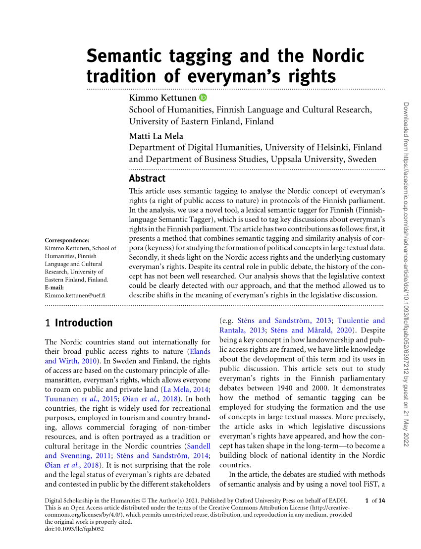 PDF) Semantic tagging and the Nordic tradition of everyman's rights